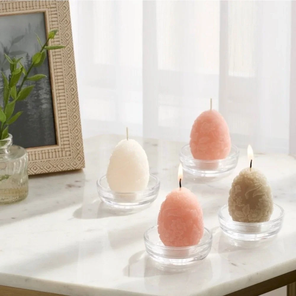 Threshold Spring Egg Tealights 6pc Unscented Floral Embossed Easter Candles Pink